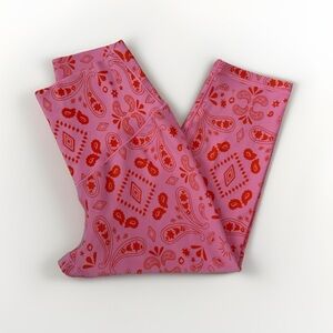Aerie Cropped Leggings Hot Pink & Red Paisley Print Women’s Size XS